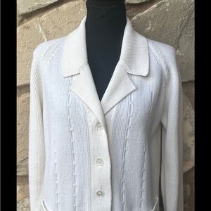 Vintage Barbara Lee‎ Cardigan Sweater Medium Ivory Cable Knit 60s 70s